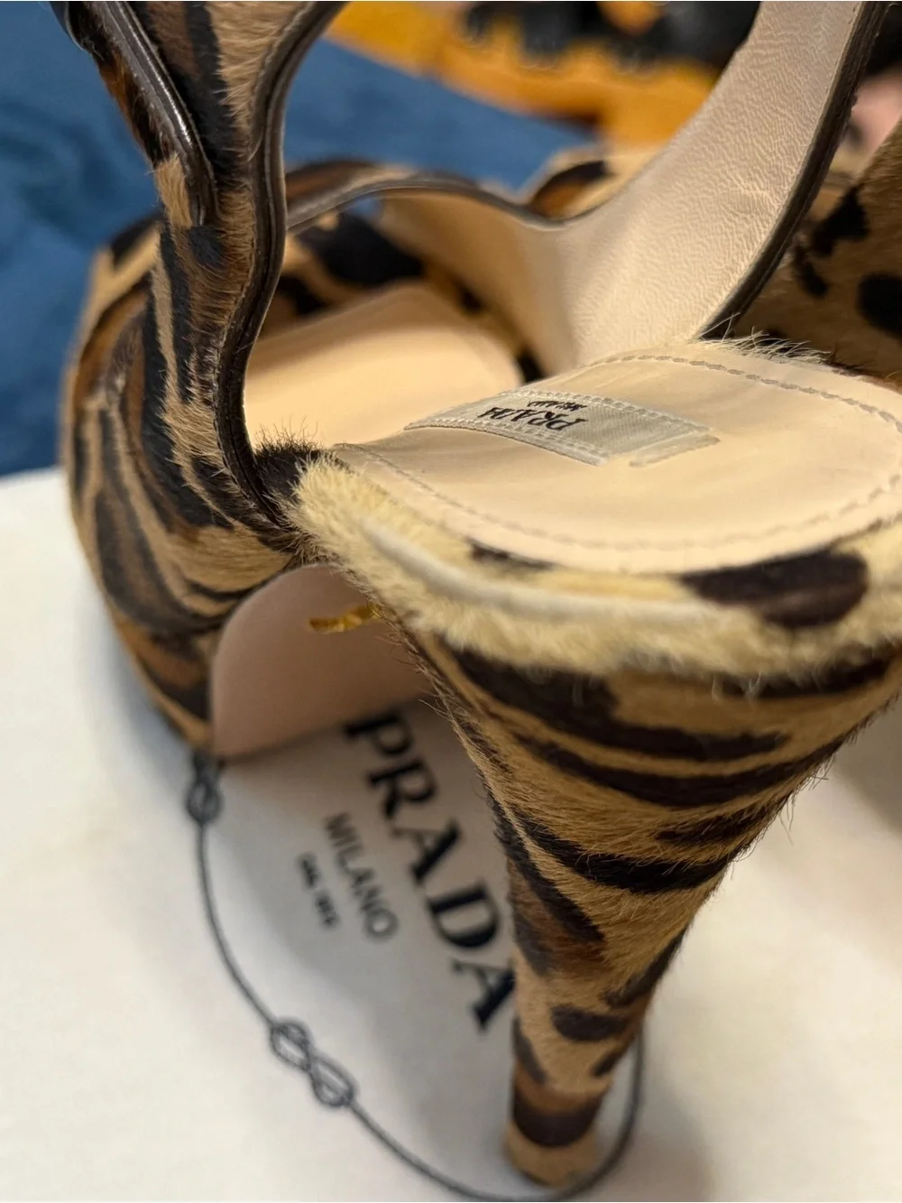 Prada Leopard Print Platform Slingback Heels - Tan & Black